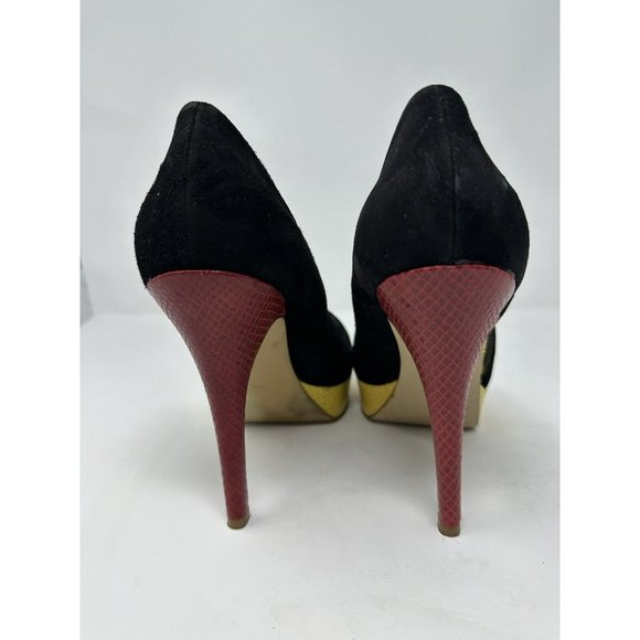 Marc Fisher Black and Yellow Peep Toe Heels with Red Stiletto - Picture 6 of 7